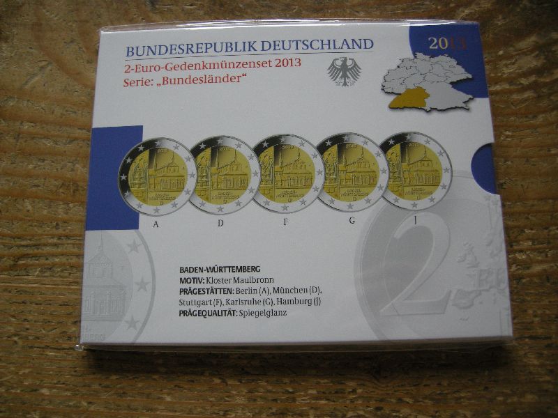 (afbeelding voor) 2 Euromunt Duitsland 5x 2013 Proof SET Maulbronn